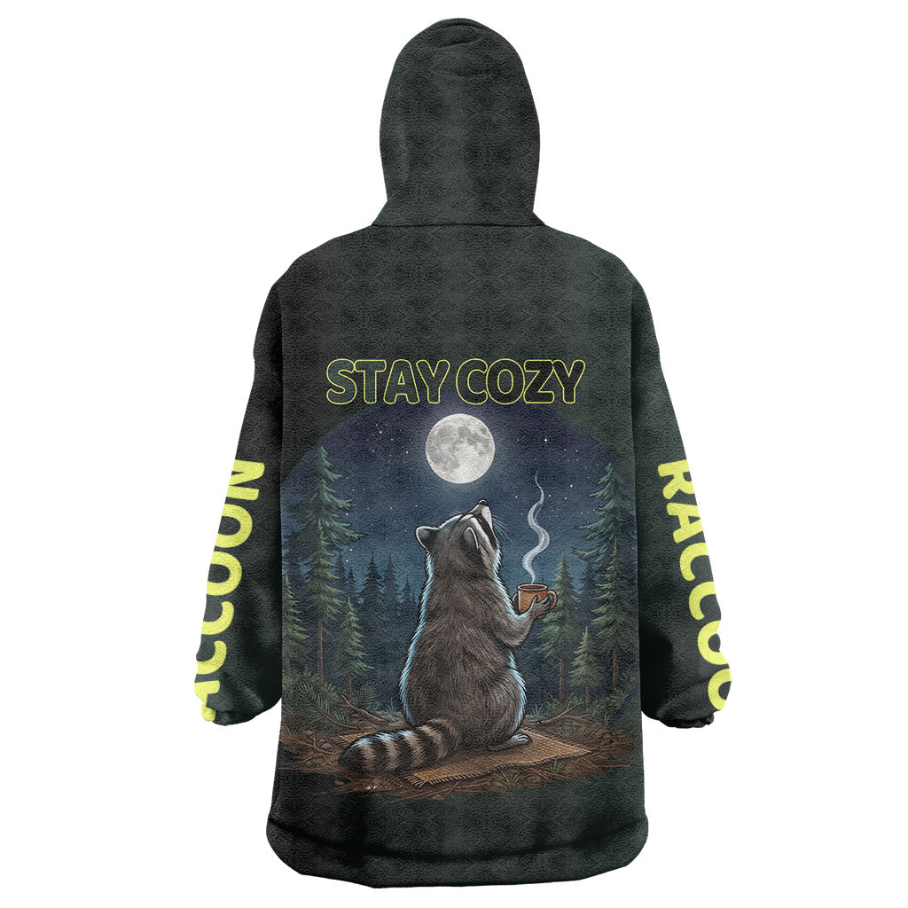 Raccoon Stay Wild Stay Cozy Camping Wearable Blanket Hoodie Starry Night Forest Wildlife