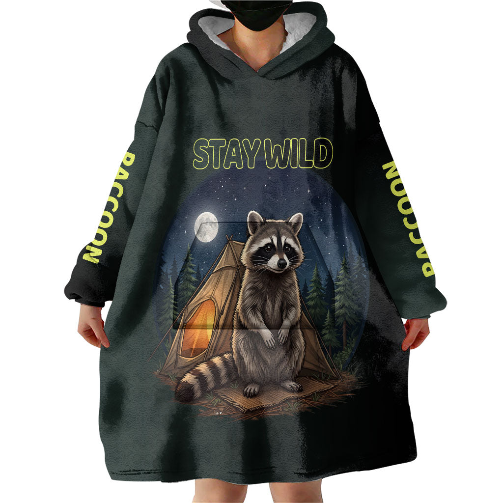 Raccoon Stay Wild Stay Cozy Camping Wearable Blanket Hoodie Starry Night Forest Wildlife