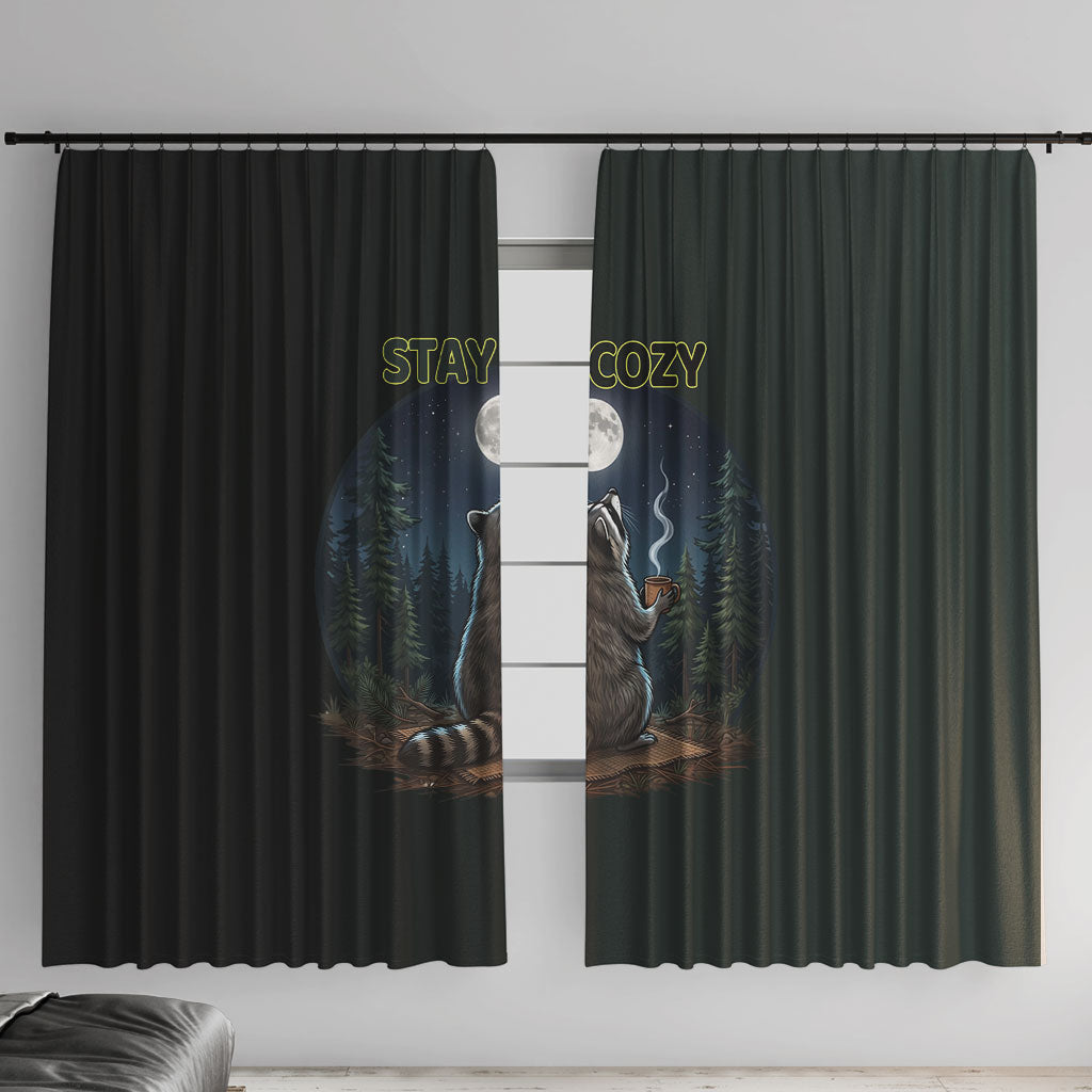 Raccoon Stay Wild Stay Cozy Camping Window Curtain Starry Night Forest Wildlife