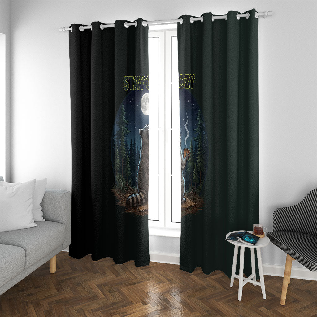 Raccoon Stay Wild Stay Cozy Camping Window Curtain Starry Night Forest Wildlife