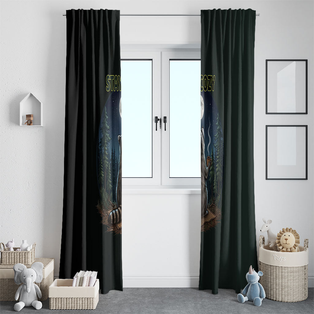 Raccoon Stay Wild Stay Cozy Camping Window Curtain Starry Night Forest Wildlife