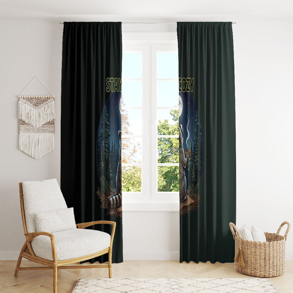 Raccoon Stay Wild Stay Cozy Camping Window Curtain Starry Night Forest Wildlife