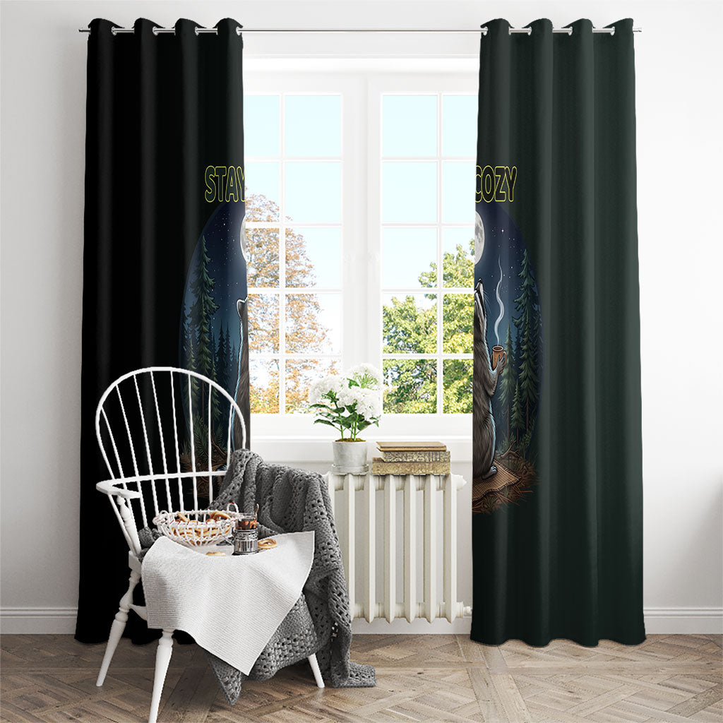 Raccoon Stay Wild Stay Cozy Camping Window Curtain Starry Night Forest Wildlife