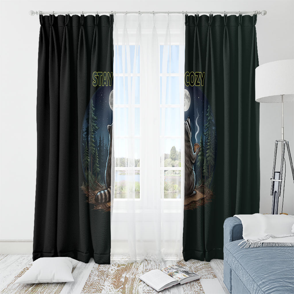 Raccoon Stay Wild Stay Cozy Camping Window Curtain Starry Night Forest Wildlife