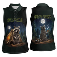 Raccoon Stay Wild Stay Cozy Camping Women Sleeveless Polo Shirt Starry Night Forest Wildlife