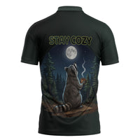 Raccoon Stay Wild Stay Cozy Camping Zipper Polo Shirt Starry Night Forest Wildlife