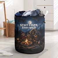 Raccoons Campfire Stay Cozy Stay Wild Laundry Basket Starry Night Forest Wildlife