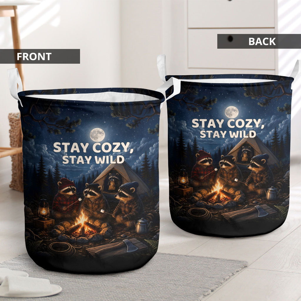 Raccoons Campfire Stay Cozy Stay Wild Laundry Basket Starry Night Forest Wildlife