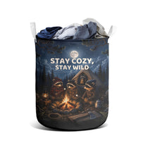 Raccoons Campfire Stay Cozy Stay Wild Laundry Basket Starry Night Forest Wildlife