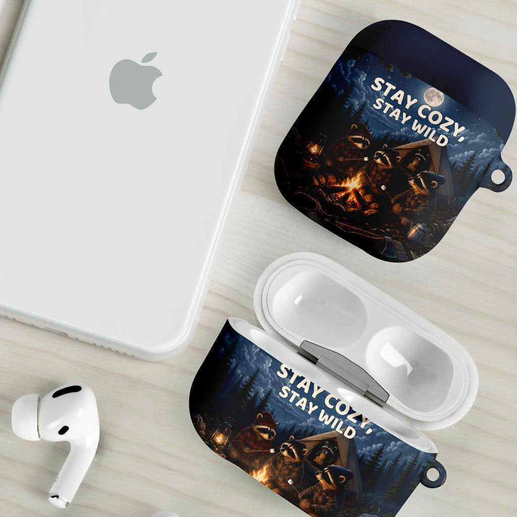 Raccoons Campfire Stay Cozy Stay Wild AirPods Case Starry Night Forest Wildlife