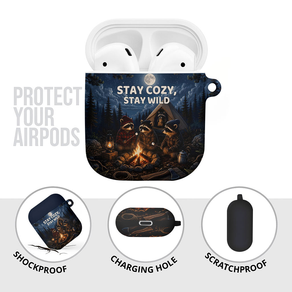 Raccoons Campfire Stay Cozy Stay Wild AirPods Case Starry Night Forest Wildlife