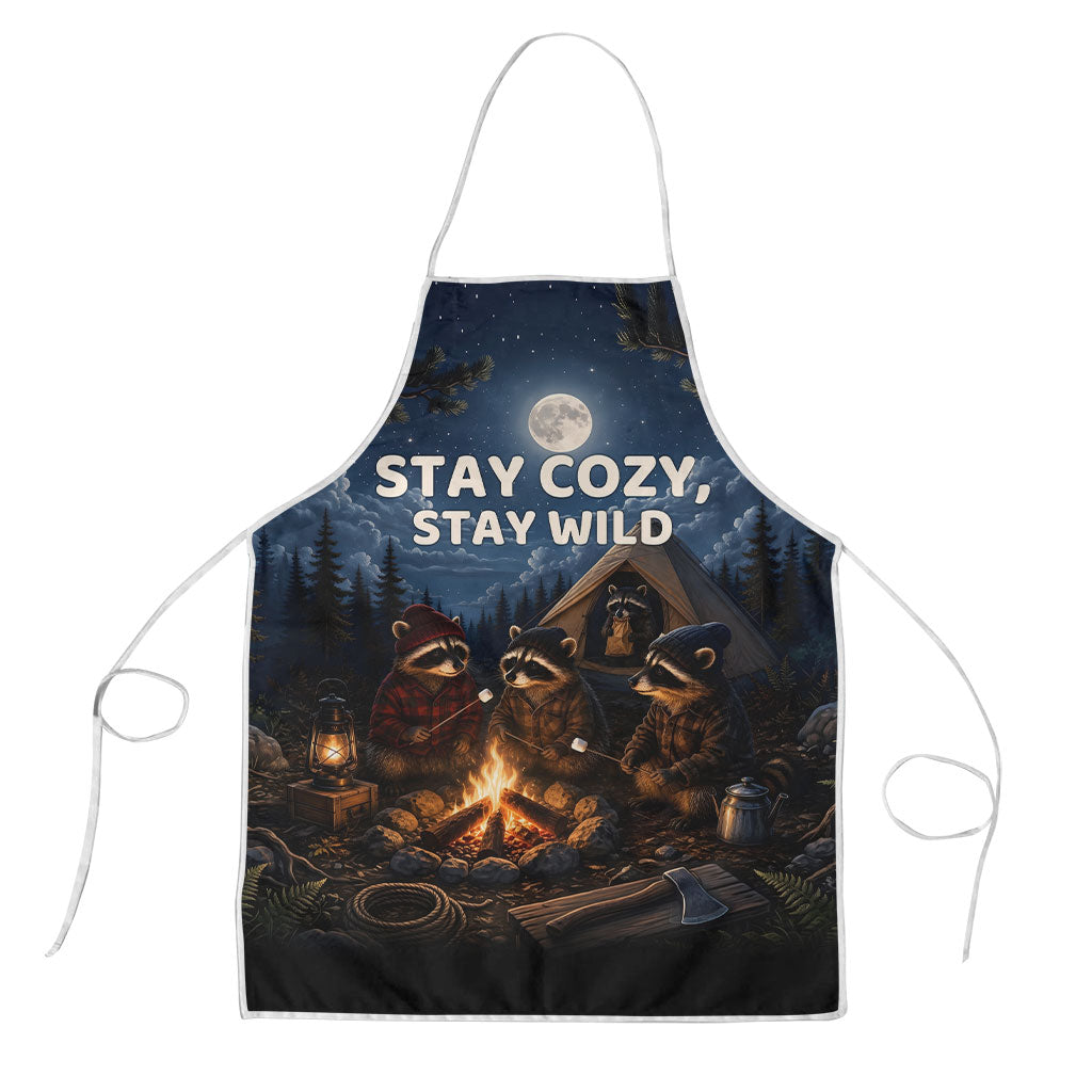 Raccoons Campfire Stay Cozy Stay Wild Apron Starry Night Forest Wildlife