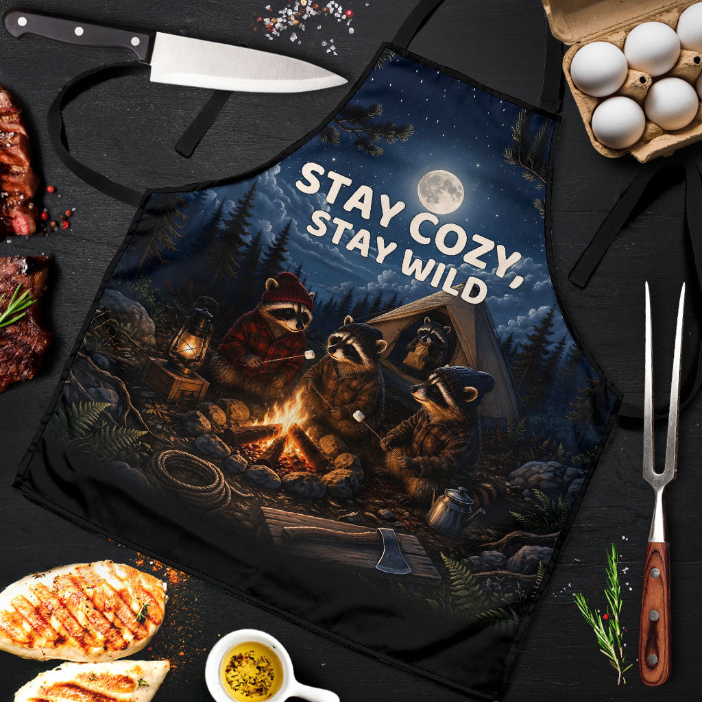 Raccoons Campfire Stay Cozy Stay Wild Apron Starry Night Forest Wildlife
