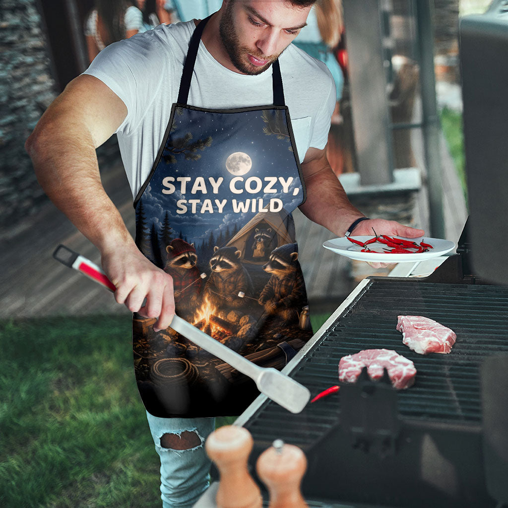 Raccoons Campfire Stay Cozy Stay Wild Apron Starry Night Forest Wildlife