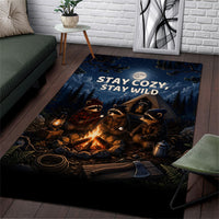 Raccoons Campfire Stay Cozy Stay Wild Area Rug Starry Night Forest Wildlife