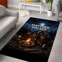 Raccoons Campfire Stay Cozy Stay Wild Area Rug Starry Night Forest Wildlife