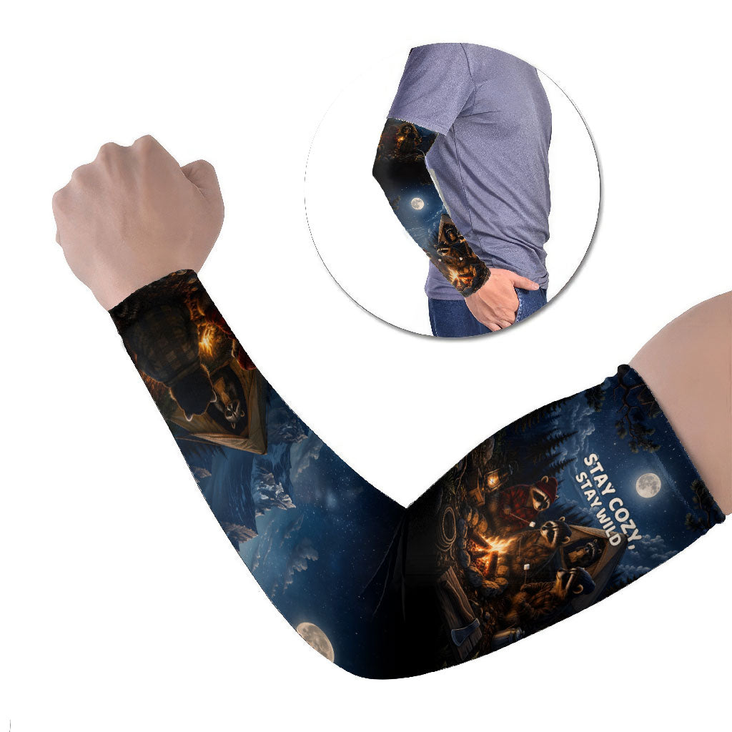 Raccoons Campfire Stay Cozy Stay Wild Arm Sleeves Starry Night Forest Wildlife