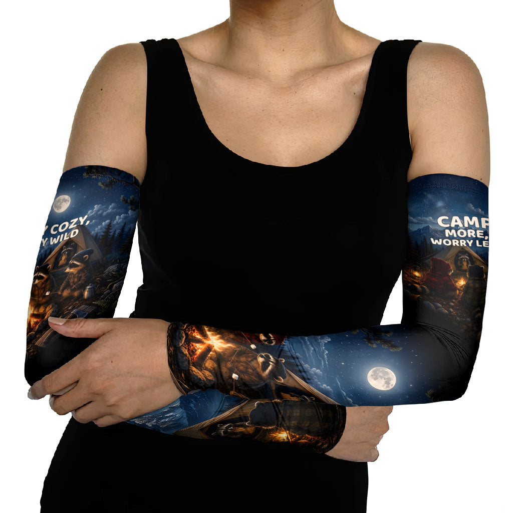 Raccoons Campfire Stay Cozy Stay Wild Arm Sleeves Starry Night Forest Wildlife