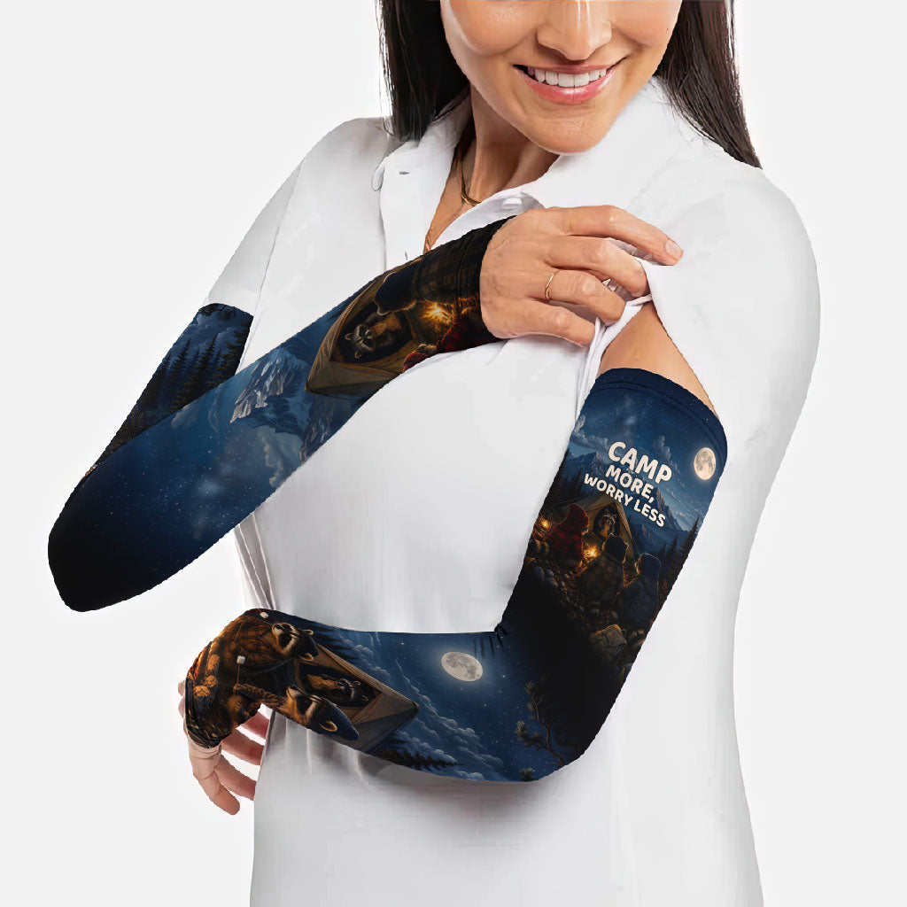 Raccoons Campfire Stay Cozy Stay Wild Arm Sleeves Starry Night Forest Wildlife