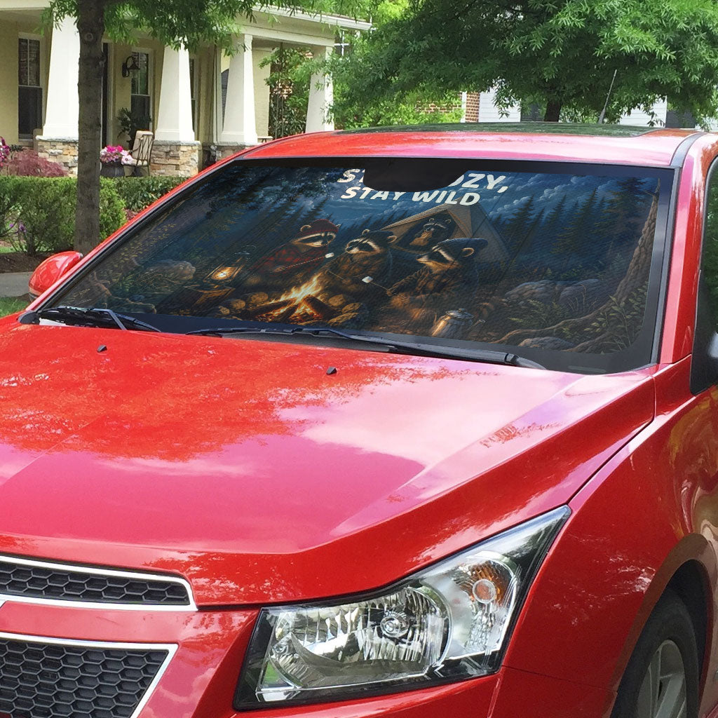 Raccoons Campfire Stay Cozy Stay Wild Auto Sun Shade Starry Night Forest Wildlife