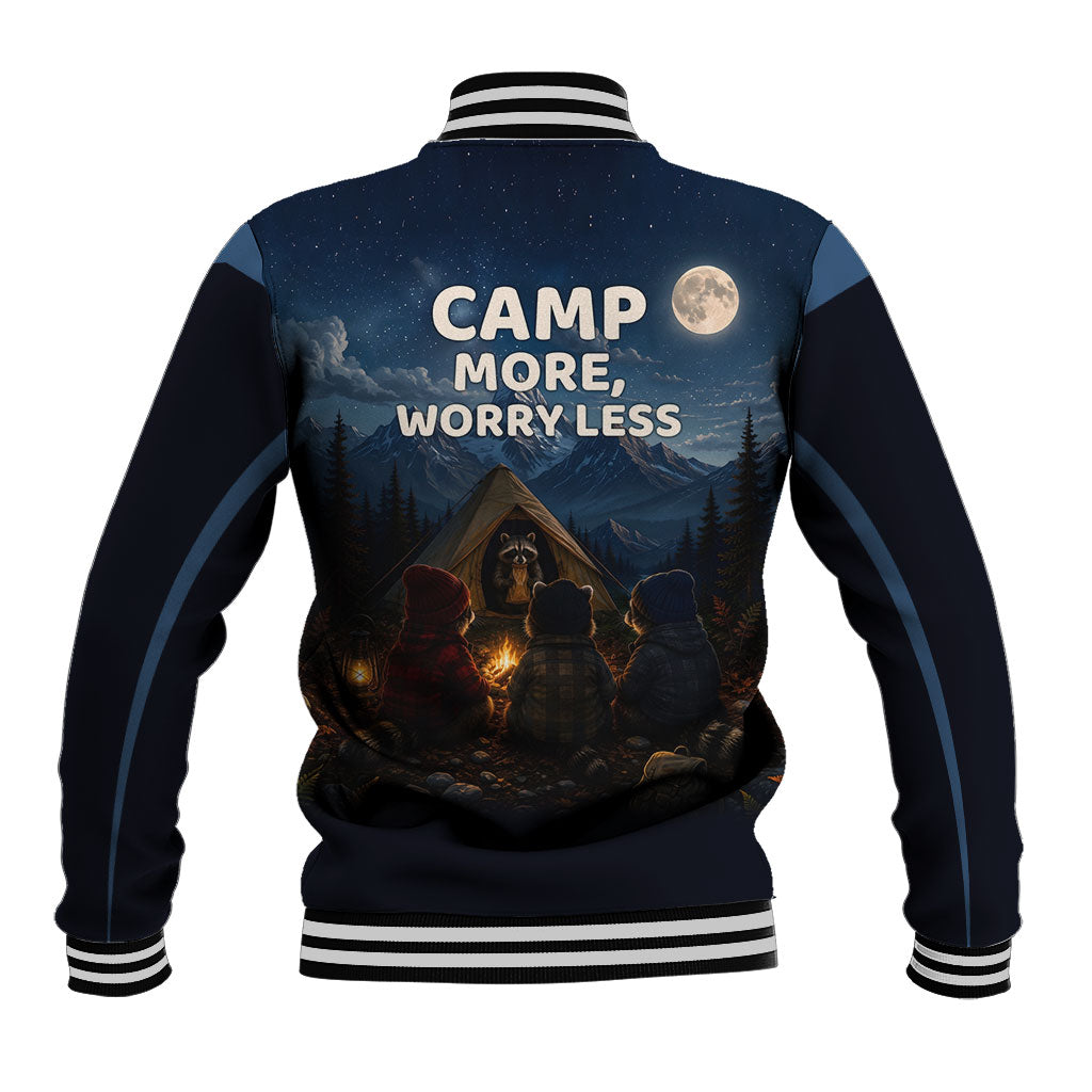 Raccoons Campfire Stay Cozy Stay Wild Baseball Jacket Starry Night Forest Wildlife