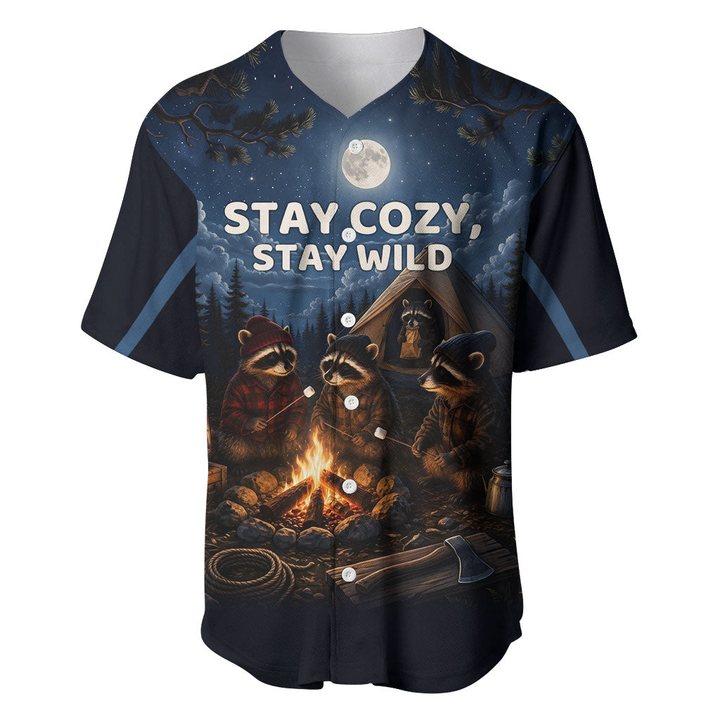 Raccoons Campfire Stay Cozy Stay Wild Baseball Jersey Starry Night Forest Wildlife