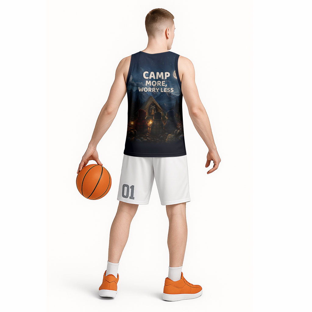 Raccoons Campfire Stay Cozy Stay Wild Basketball Jersey Starry Night Forest Wildlife