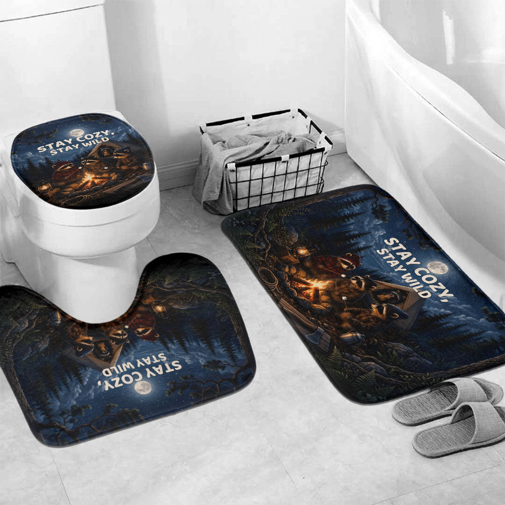 Raccoons Campfire Stay Cozy Stay Wild Bathroom Set Starry Night Forest Wildlife