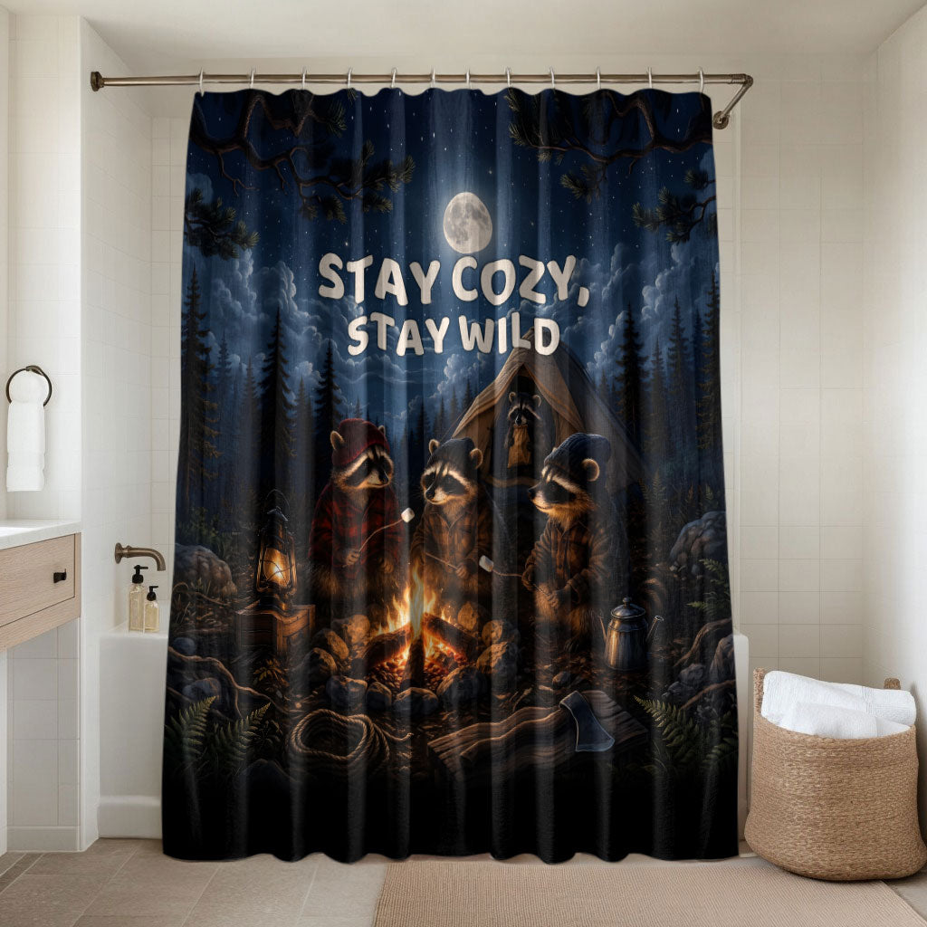 Raccoons Campfire Stay Cozy Stay Wild Bathroom Set Starry Night Forest Wildlife