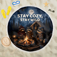 Raccoons Campfire Stay Cozy Stay Wild Beach Blanket Starry Night Forest Wildlife