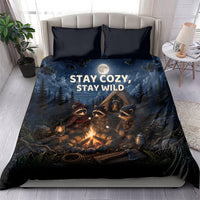 Raccoons Campfire Stay Cozy Stay Wild Bedding Set Starry Night Forest Wildlife