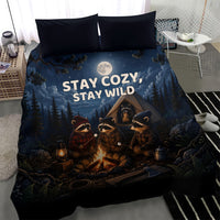Raccoons Campfire Stay Cozy Stay Wild Bedding Set Starry Night Forest Wildlife
