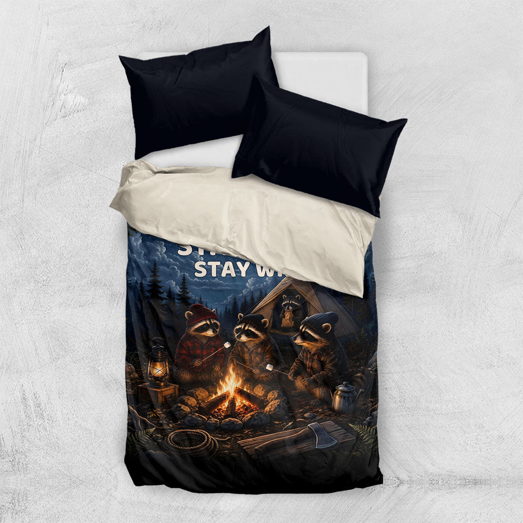 Raccoons Campfire Stay Cozy Stay Wild Bedding Set Starry Night Forest Wildlife
