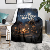 Raccoons Campfire Stay Cozy Stay Wild Blanket Starry Night Forest Wildlife