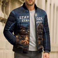 Raccoons Campfire Stay Cozy Stay Wild Bomber Puffer Jacket Starry Night Forest Wildlife