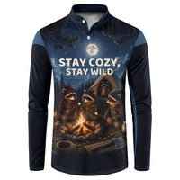 Raccoons Campfire Stay Cozy Stay Wild Button Sweatshirt Starry Night Forest Wildlife