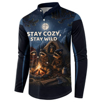 Raccoons Campfire Stay Cozy Stay Wild Button Sweatshirt Starry Night Forest Wildlife