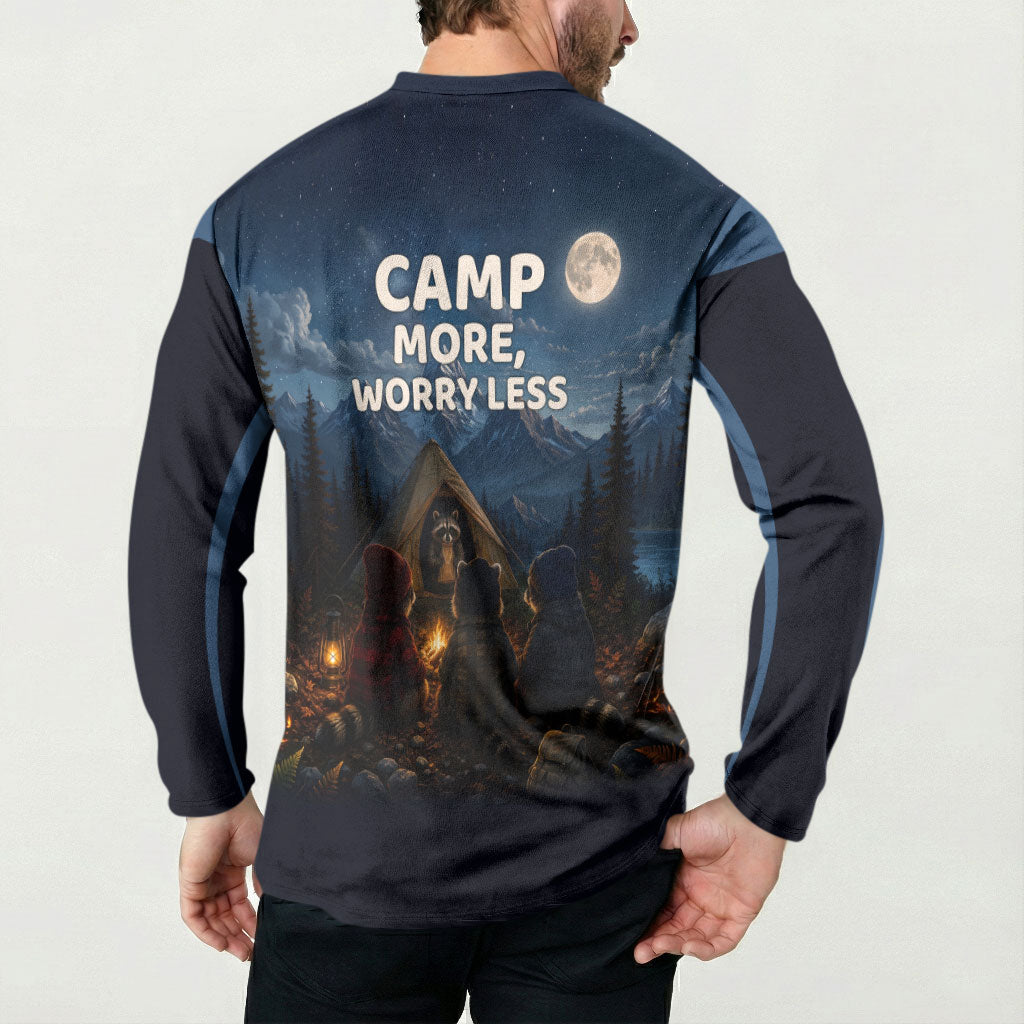 Raccoons Campfire Stay Cozy Stay Wild Button Sweatshirt Starry Night Forest Wildlife