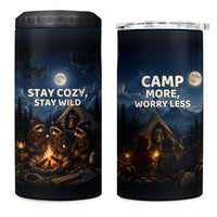 Raccoons Campfire Stay Cozy Stay Wild 4 in 1 Can Cooler Tumbler Starry Night Forest Wildlife