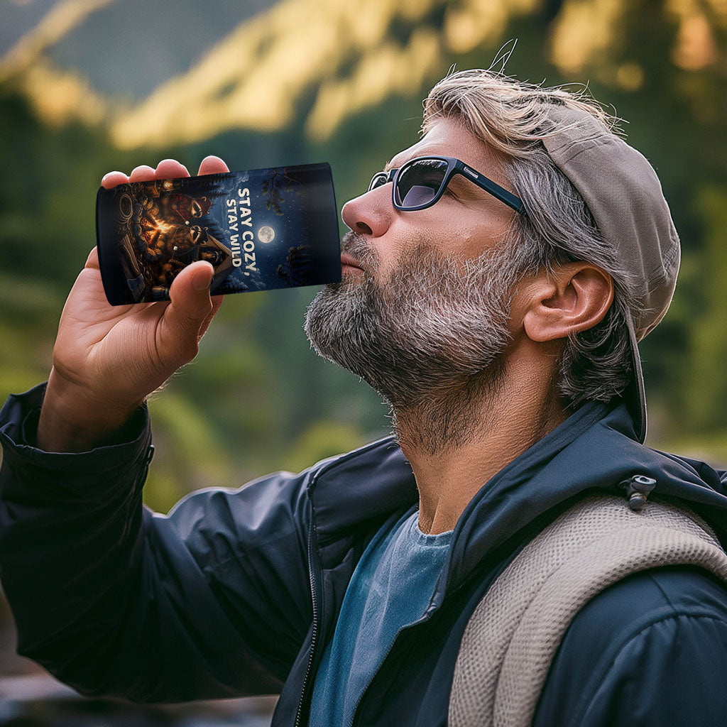 Raccoons Campfire Stay Cozy Stay Wild 4 in 1 Can Cooler Tumbler Starry Night Forest Wildlife