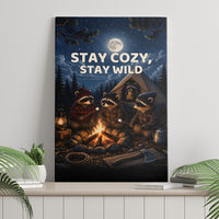 Raccoons Campfire Stay Cozy Stay Wild Canvas Wall Art Starry Night Forest Wildlife