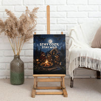 Raccoons Campfire Stay Cozy Stay Wild Canvas Wall Art Starry Night Forest Wildlife