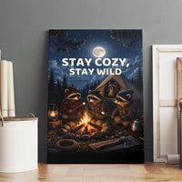 Raccoons Campfire Stay Cozy Stay Wild Canvas Wall Art Starry Night Forest Wildlife