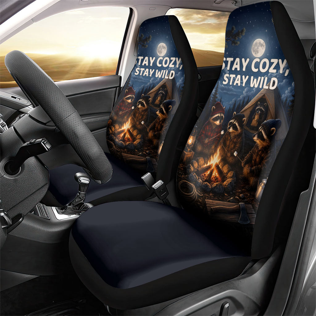 Raccoons Campfire Stay Cozy Stay Wild Car Seat Cover Starry Night Forest Wildlife