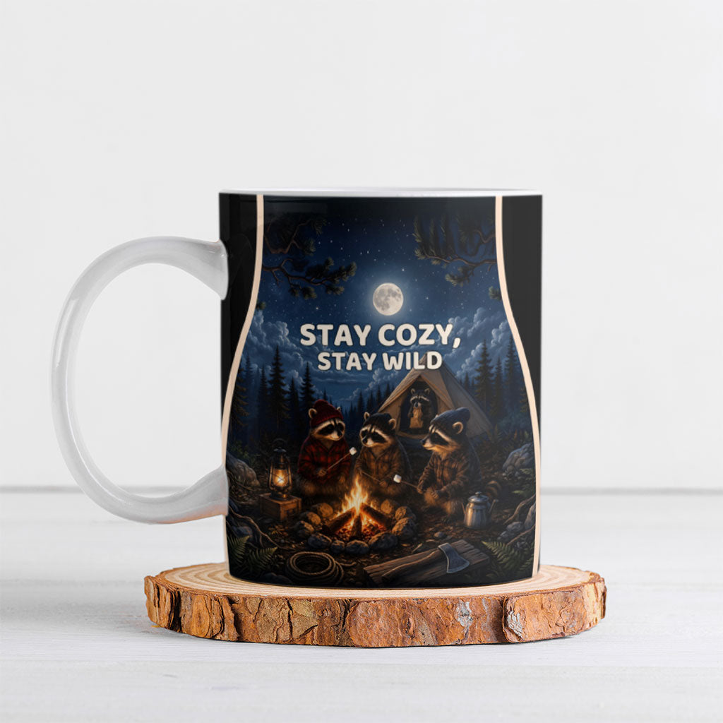 Raccoons Campfire Stay Cozy Stay Wild Ceramic Mug Starry Night Forest Wildlife