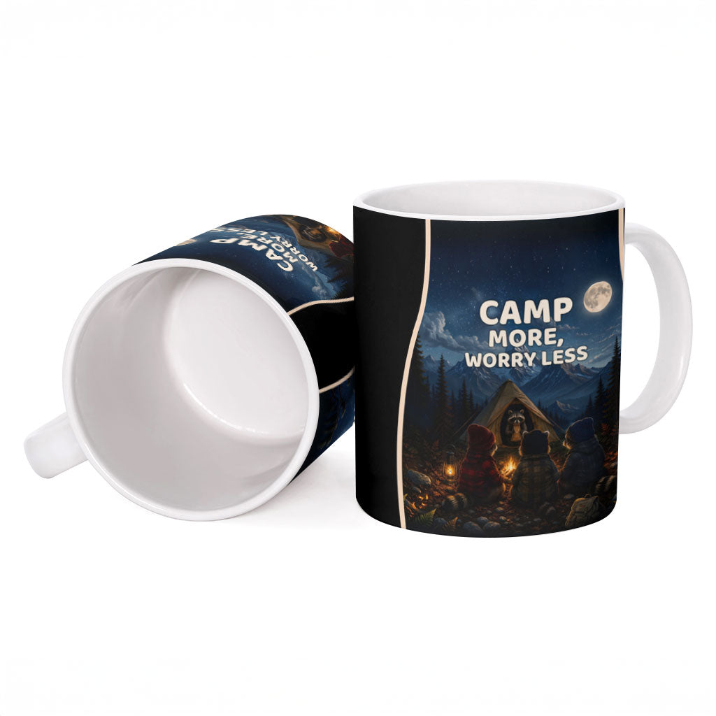 Raccoons Campfire Stay Cozy Stay Wild Ceramic Mug Starry Night Forest Wildlife