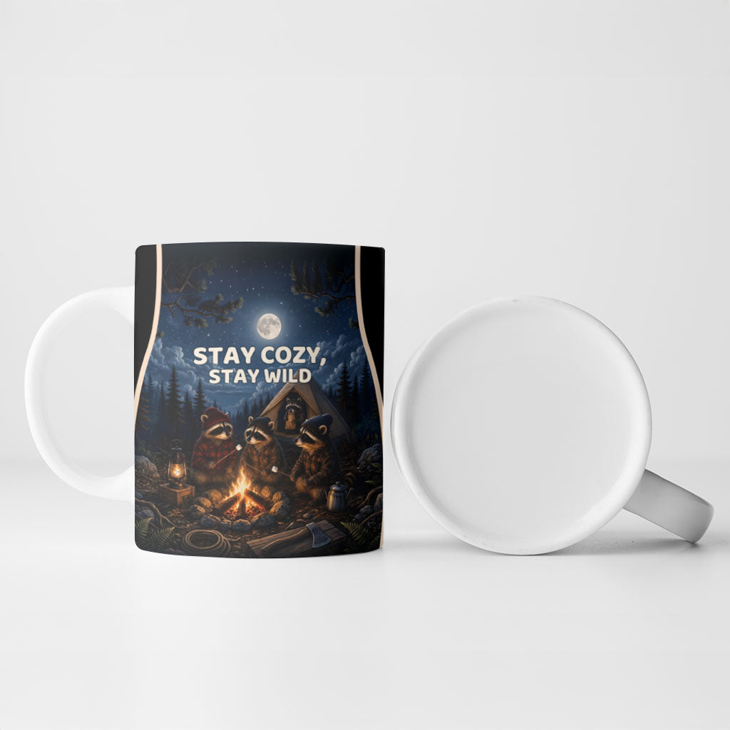 Raccoons Campfire Stay Cozy Stay Wild Ceramic Mug Starry Night Forest Wildlife