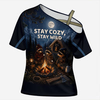 Raccoons Campfire Stay Cozy Stay Wild Cross Shoulder Shirt Starry Night Forest Wildlife