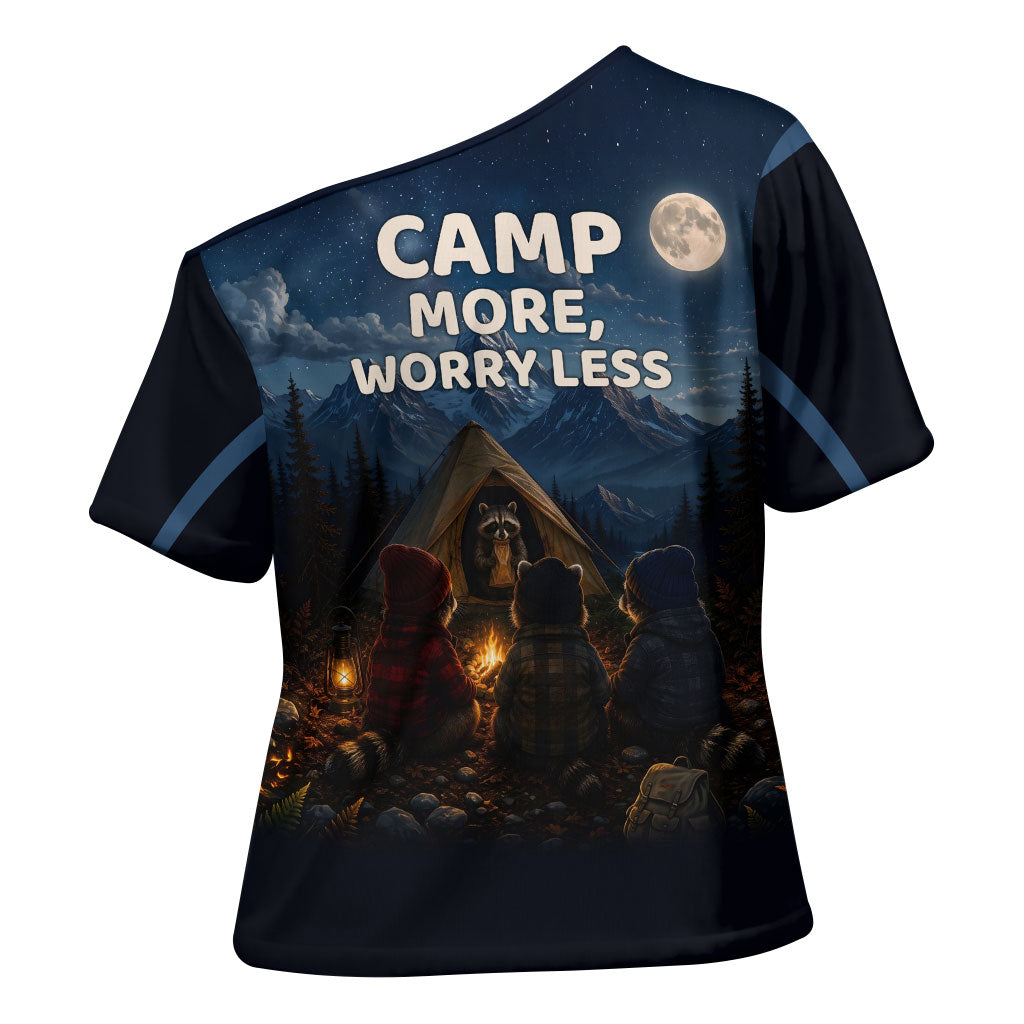 Raccoons Campfire Stay Cozy Stay Wild Cross Shoulder Shirt Starry Night Forest Wildlife