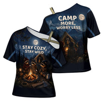 Raccoons Campfire Stay Cozy Stay Wild Cross Shoulder Shirt Starry Night Forest Wildlife